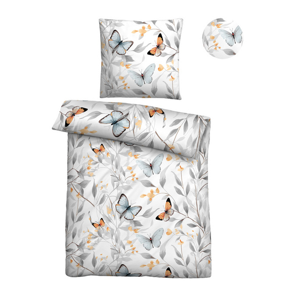 biberna Tencel Bettwäsche Schmetterlinge weiß, 1x 155x200 cm + 1x 80x80 cm