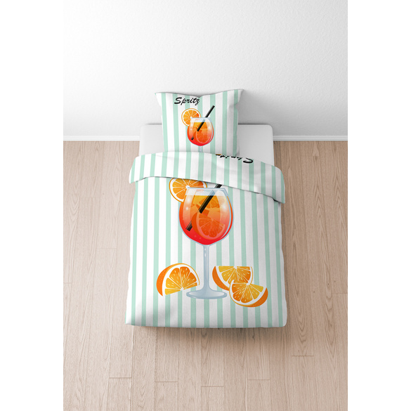 biberna Linon Bettwäsche Spritz mint, 1x 155x220 cm + 1x 80x80 cm