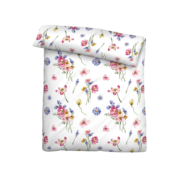 biberna Seersucker Bettwäsche Sommerblumen pink, 1x 135x200 cm + 1x 80x80 cm
