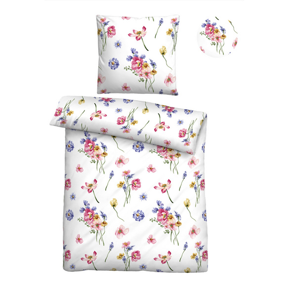 biberna Seersucker Bettwäsche Sommerblumen pink, 1x 135x200 cm + 1x 80x80 cm