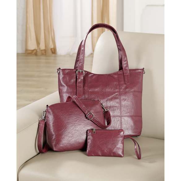 Taschenset Shopper, Umhängetasche, Clutch bordeaux