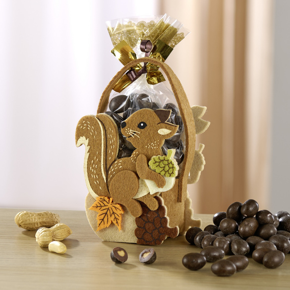 Eichhörnchen-Tasche mit schokolierten Erdnüssen