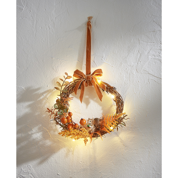 LED-Türkranz Herbstdeko aus Rattan Eldo