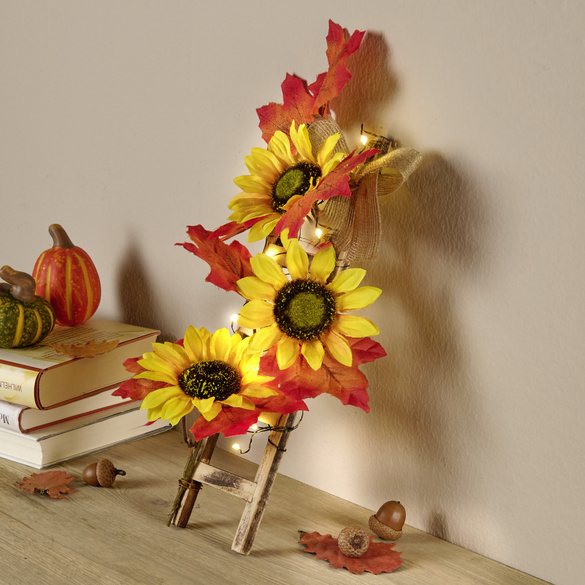 LED-Herbstdeko Holzleiter mit Sonnenblumen Eldo
