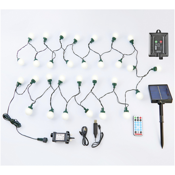 LED-Lichterkette 30 LEDs mit Solar- oder Netzbetrieb