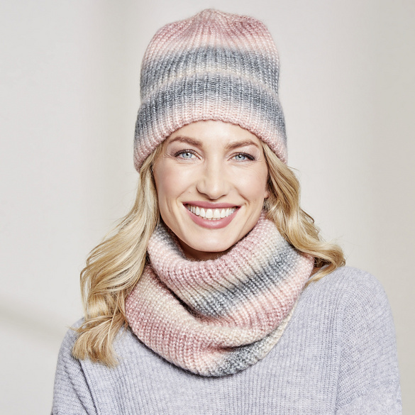 Strickmütze rosé-grau