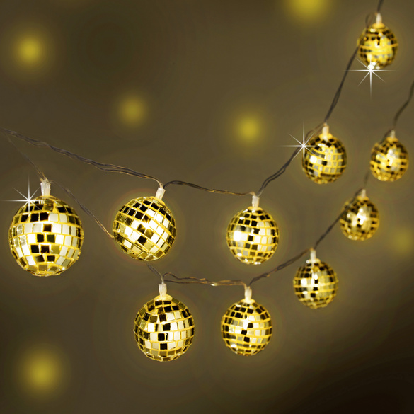LED-Lichterkette Goldene Discokugel 10er-Set