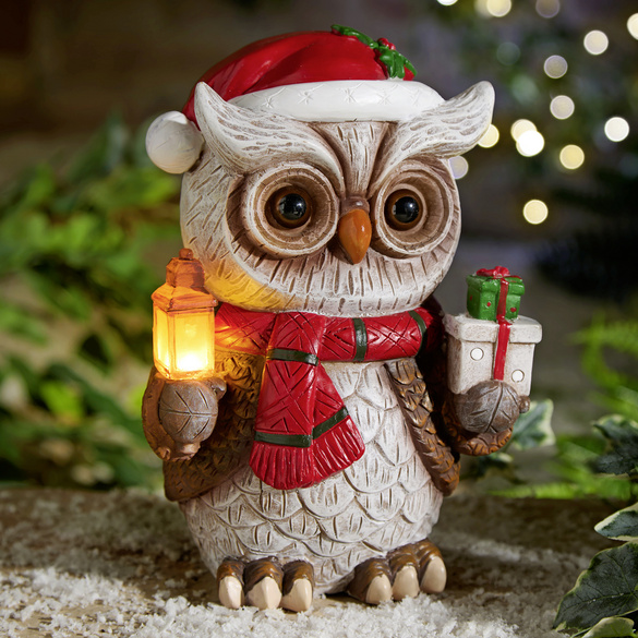 Dekofigur Weihnachtseule mit Laterne