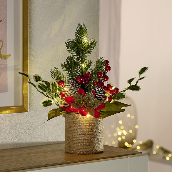 LED-Weihnachtsgesteck im Jutetopf