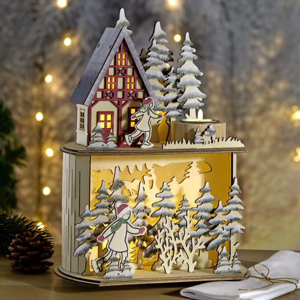 LED-Weihnachtshaus mit LED-Teelicht Eldo