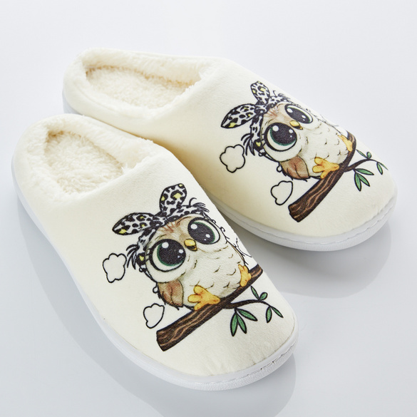 Hausschuh "Eule" beige