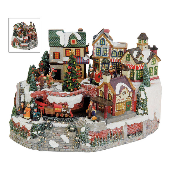 Weihnachtsdorf mit Licht und beweglichem Zug