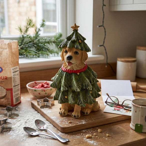 Weihnachtsfigur Golden Retriever als Tannenbaum aus Polyresin