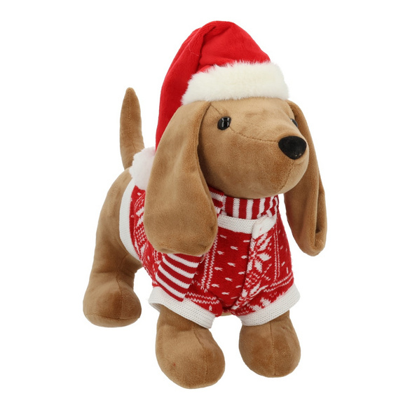 Plüschtier Dackel mit Weihnachtsmütze und Pullover Wurm