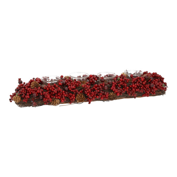 Adventsgesteck mit Beeren und Zapfen rot