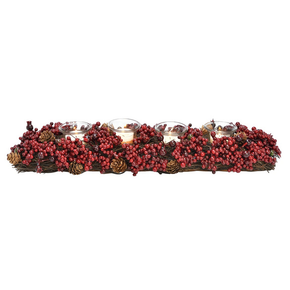 Adventsgesteck mit Beeren und Zapfen rot
