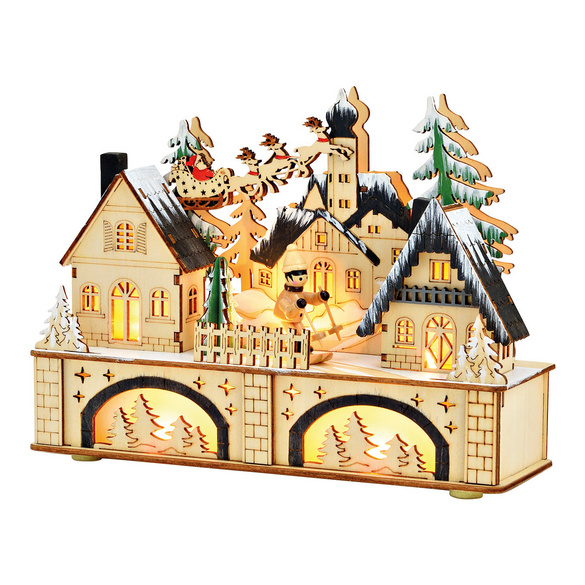 Weihnachtsdeko aus Holz mit LED-Winterszene Wurm