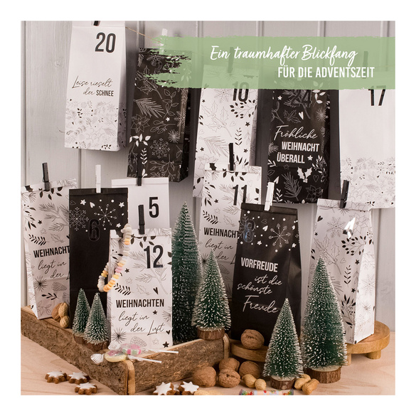Adventskalender Schwarz-Weiß-Weihnachtsmotive zum Selbstbefüllen