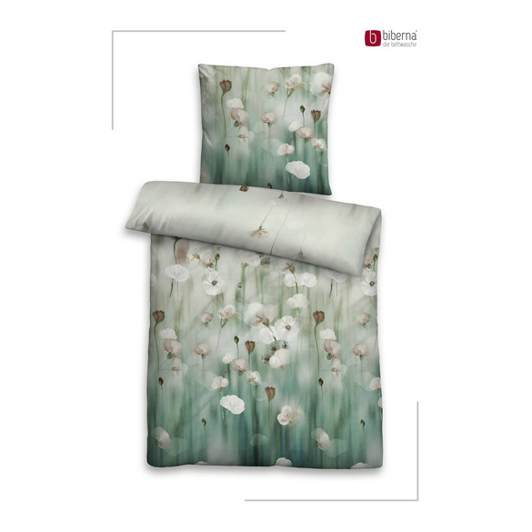 Feinbiber-Bettwäsche "Aquarellblumen" salbei biberna