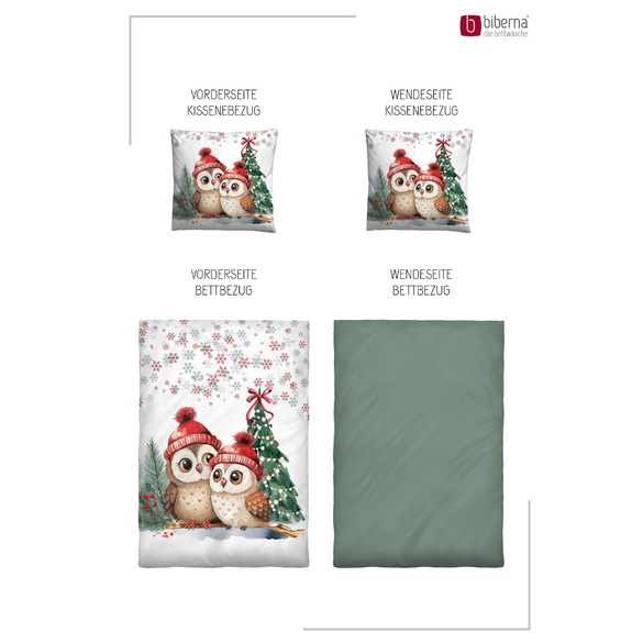 Feinbiber-Bettwäsche "Eulen Weihnachten" tanne biberna