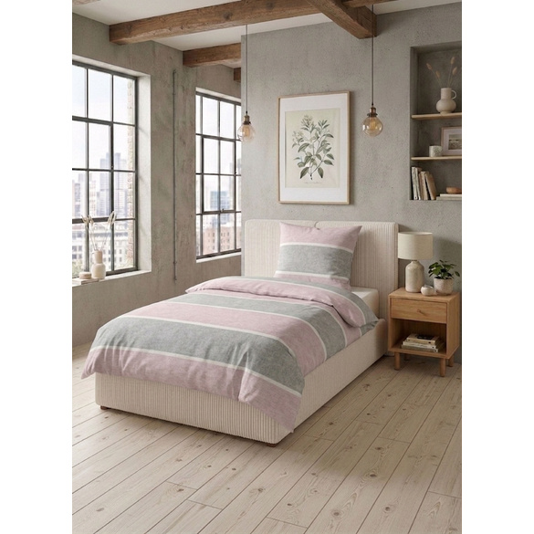 Melange-Flanell Bettwäsche "Blockstreifen" rose biberna