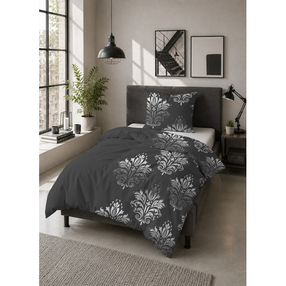 Castell Polycotton-Biber-Bettwäsche „Ornament“ titanium