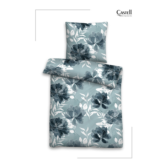 Castell Polycotton-Biber-Bettwäsche „Floral“ petrol
