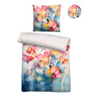 biberna Tencel Bettwäsche Aquarell Blumen taubenblau, 1x 155x220 cm + 1x 80x80 cm
