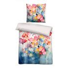 biberna Tencel Bettwäsche Aquarell Blumen taubenblau, 1x 135x200 cm + 1x 80x80 cm