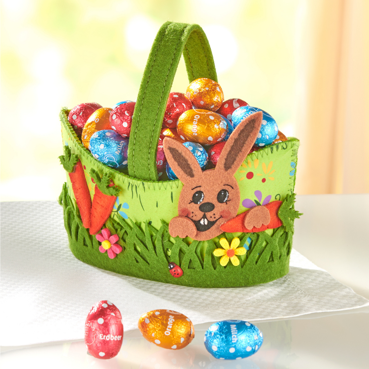 Filz-Osterkörbchen mit Schokoladenfüllung